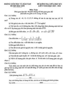 đề giữa học kì 1 toán 9 năm 2023 – 2024 phòng gd&đt bắc sơn – lạng sơn