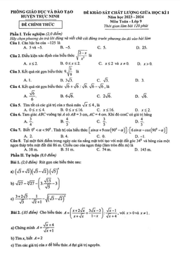 đề giữa học kì 1 toán 9 năm 2023 – 2024 phòng gd&đt trực ninh – nam định