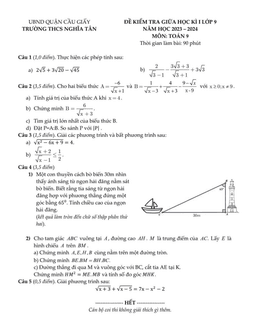 đề giữa học kì 1 toán 9 năm 2023 – 2024 trường thcs nghĩa tân – hà nội