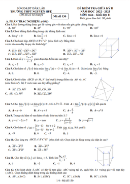 đề giữa học kì 2 toán 11 năm 2022 – 2023 trường thpt nguyễn huệ – đắk lắk