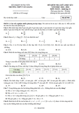 đề giữa học kì 2 toán 11 năm 2023 – 2024 trường thpt văn giang – hưng yên