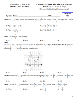 đề giữa học kì 2 toán 12 năm 2023 – 2024 trường thpt bình sơn – quảng ngãi