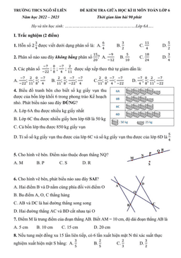 đề giữa học kì 2 toán 6 năm 2022 – 2023 trường thcs ngô sĩ liên – hà nội