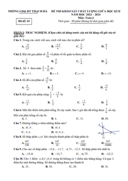 đề giữa học kì 2 toán 6 năm 2023 – 2024 phòng gd&đt thạch hà – hà tĩnh