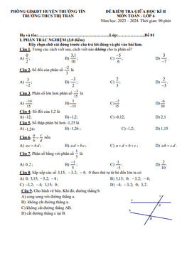 đề giữa học kì 2 toán 6 năm 2023 – 2024 trường thcs thị trấn – hà nội