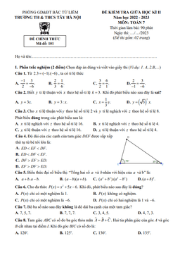 đề giữa học kì 2 toán 7 năm 2022 – 2023 trường th & thcs tây hà nội