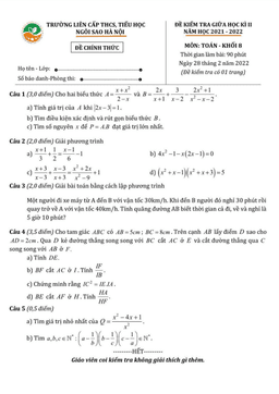 đề giữa học kì 2 toán 8 năm 2021 – 2022 trường th&thcs ngôi sao hà nội