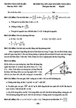đề giữa học kì 2 toán 8 năm 2022 – 2023 trường thcs ngô sĩ liên – hà nội