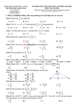 đề giữa học kì 2 toán 8 năm 2023 – 2024 trường thcs song mai – bắc giang