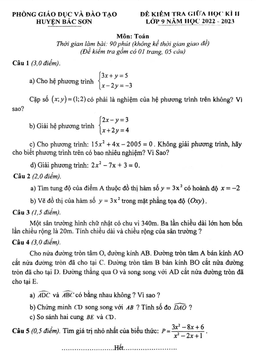 đề giữa học kì 2 toán 9 năm 2022 – 2023 phòng gd&đt bắc sơn – lạng sơn