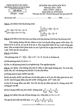 đề giữa học kì 2 toán 9 năm 2023 – 2024 trường thcs lê quý đôn – hà nội