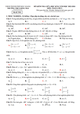 đề giữa học kì 2 toán 9 năm 2023 – 2024 trường thcs song mai – bắc giang