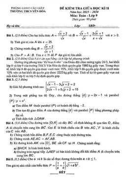 đề giữa học kì 2 toán 9 năm 2023 – 2024 trường thcs yên hòa – hà nội