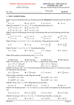 đề giữa học kỳ 1 toán 10 năm 2022 – 2023 trường thpt huỳnh ngọc huệ – quảng nam