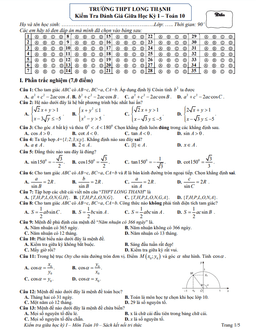 đề giữa học kỳ 1 toán 10 năm 2022 – 2023 trường thpt long thạnh – kiên giang