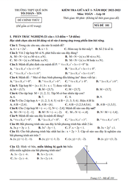 đề giữa học kỳ 1 toán 10 năm 2022 – 2023 trường thpt quế sơn – quảng nam