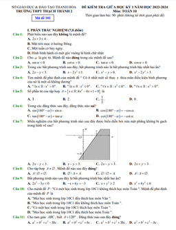 đề giữa học kỳ 1 toán 10 năm 2023 – 2024 trường thpt thạch thành 2 – thanh hóa