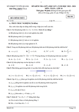 đề giữa học kỳ 1 toán 10 năm 2023 – 2024 trường thpt ỷ la – tuyên quang