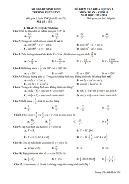 đề giữa học kỳ 1 toán 11 năm 2023 – 2024 trường thpt dtnt ninh bình