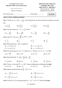 đề giữa học kỳ 1 toán 11 năm 2023 – 2024 trường thpt lạng giang 1 – bắc giang