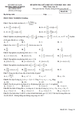 đề giữa học kỳ 1 toán 11 năm 2023 – 2024 trường thpt lê hoàn – hà nam