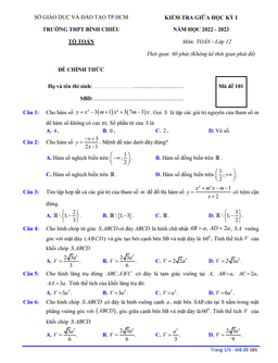 đề giữa học kỳ 1 toán 12 năm 2022 – 2023 trường thpt bình chiểu – tp hcm