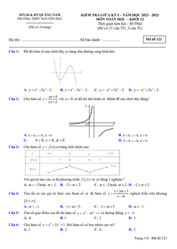 đề giữa học kỳ 1 toán 12 năm 2022 – 2023 trường thpt nguyễn dục – quảng nam
