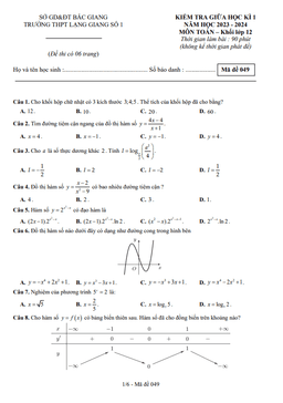 đề giữa học kỳ 1 toán 12 năm 2023 – 2024 trường thpt lạng giang 1 – bắc giang