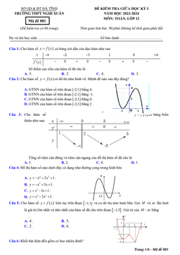 đề giữa học kỳ 1 toán 12 năm 2023 – 2024 trường thpt nghi xuân – hà tĩnh