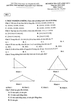 đề giữa học kỳ 1 toán 6 năm 2022 – 2023 trường nguyễn tất thành – hà nội