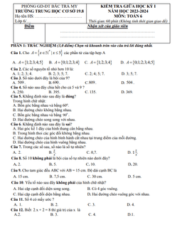 đề giữa học kỳ 1 toán 6 năm 2023 – 2024 trường thcs 19.8 – quảng nam