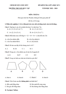 đề giữa học kỳ 1 toán 6 năm 2023 – 2024 trường thcs hà huy tập – br vt