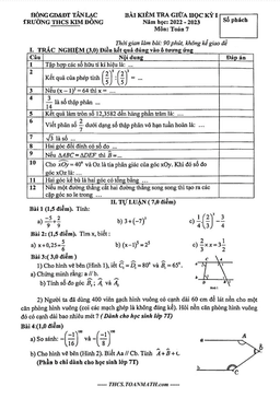 đề giữa học kỳ 1 toán 7 năm 2022 – 2023 trường thcs kim đồng – hòa bình