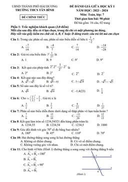đề giữa học kỳ 1 toán 7 năm 2023 – 2024 trường thcs tân bình – hải dương