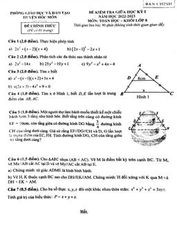 đề giữa học kỳ 1 toán 8 năm 2022 – 2023 phòng gd&đt hóc môn – tp hcm
