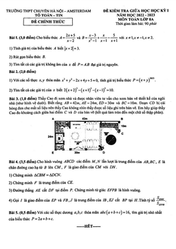 đề giữa học kỳ 1 toán 8 năm 2022 – 2023 trường chuyên hà nội – amsterdam