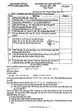 đề giữa học kỳ 1 toán 8 năm 2022 – 2023 trường thcs kim đồng – hòa bình