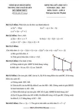 đề giữa học kỳ 1 toán 8 năm 2022 – 2023 trường thcs ngô sĩ liên – hà nội