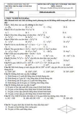 đề giữa học kỳ 1 toán 8 năm 2023 – 2024 trường thcs 19.8 – quảng nam