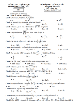 đề giữa học kỳ 1 toán 9 năm 2022 – 2023 trường thcs lê quý đôn – bắc giang