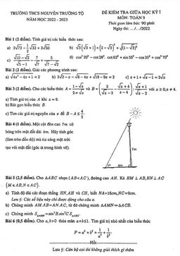 đề giữa học kỳ 1 toán 9 năm 2022 – 2023 trường thcs nguyễn trường tộ – hà nội