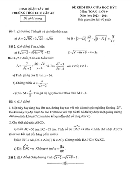 đề giữa học kỳ 1 toán 9 năm 2023 – 2024 trường thcs chu văn an – hà nội