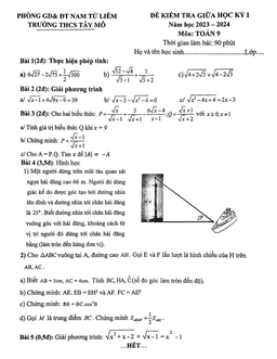 đề giữa học kỳ 1 toán 9 năm 2023 – 2024 trường thcs tây mỗ – hà nội