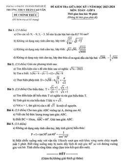 đề giữa học kỳ 1 toán 9 năm 2023 – 2024 trường thcs trần cao vân – tt huế