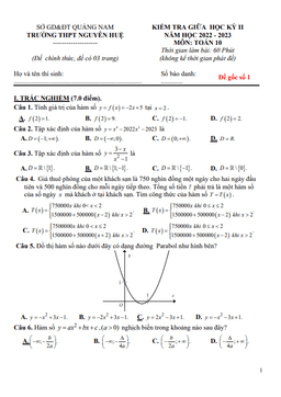 đề giữa học kỳ 2 toán 10 năm 2022 – 2023 trường thpt nguyễn huệ – quảng nam