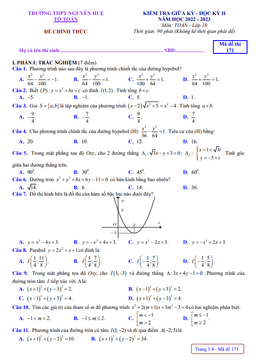 đề giữa học kỳ 2 toán 10 năm 2022 – 2023 trường thpt nguyễn huệ – tt huế
