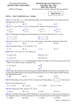 đề giữa học kỳ 2 toán 10 năm 2022 – 2023 trường thpt thái phiên – hải phòng