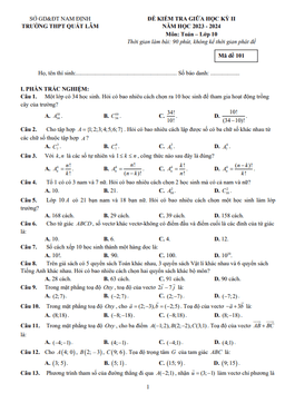 đề giữa học kỳ 2 toán 10 năm 2023 – 2024 trường thpt quất lâm – nam định