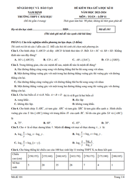 đề giữa học kỳ 2 toán 11 năm 2023 – 2024 trường thpt c hải hậu – nam định