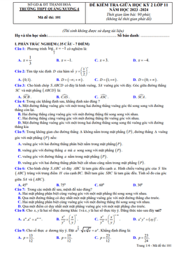 đề giữa học kỳ 2 toán 11 năm 2023 – 2024 trường thpt quảng xương 4 – thanh hóa